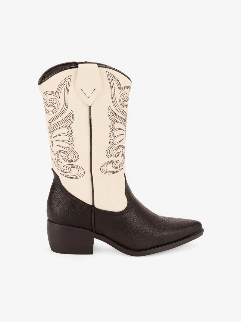 BOTA DE TACÃO ESTILO TEXANA COM BORDADO ACOLCHOADO NO CANO