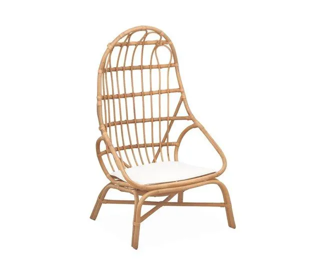 Cadeirão de rotim em forma de ovo com almofada, Padang, Natural, 74x74x140 cm