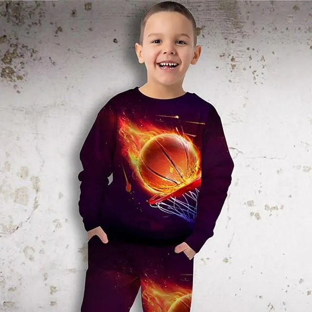 Jongens 3D Voetbal Trui & broek Set Lange mouw 3d printen Herfst Winter Actief Modieus Stoer Polyester Kinderen 3-12 jaar Strakke ronde hals Buiten Straat Vakantie Normale pasvorm