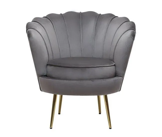 Poltrona de veludo "Floria" - 75 x 68 x 77,5 cm - Cinza