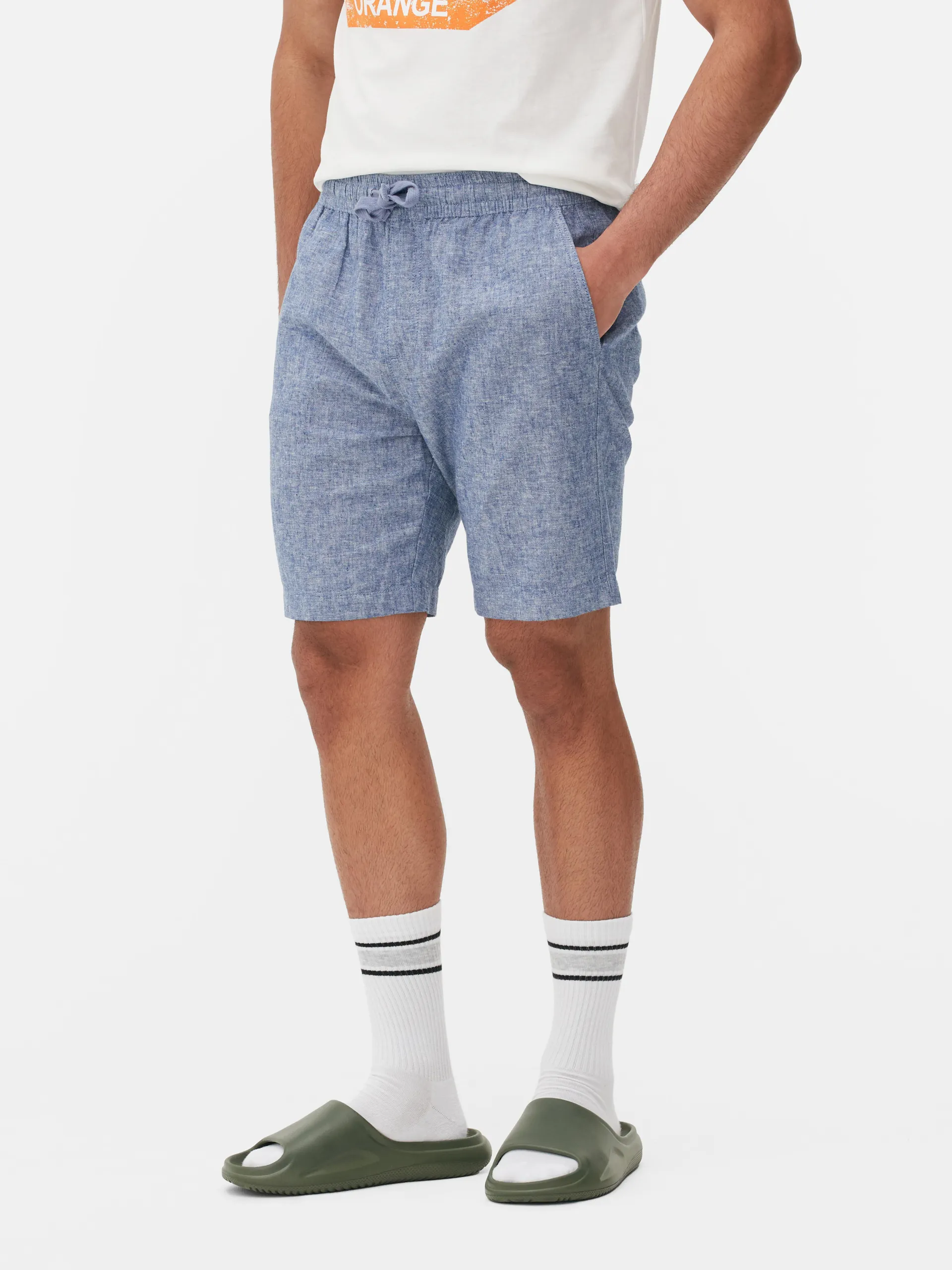 Calções mistura linho cordão