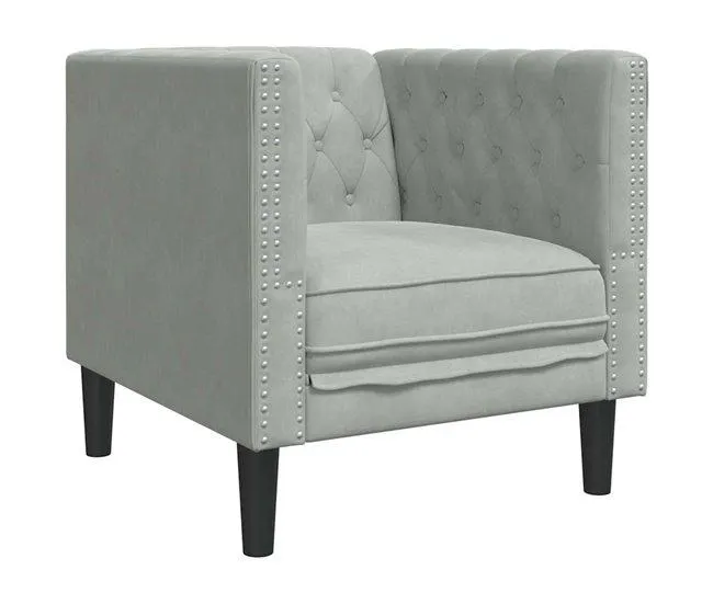 Poltrona, Sofá individual Chesterfield Cinzento-claro 71 x 74,5 x 70,5 cm Veludo