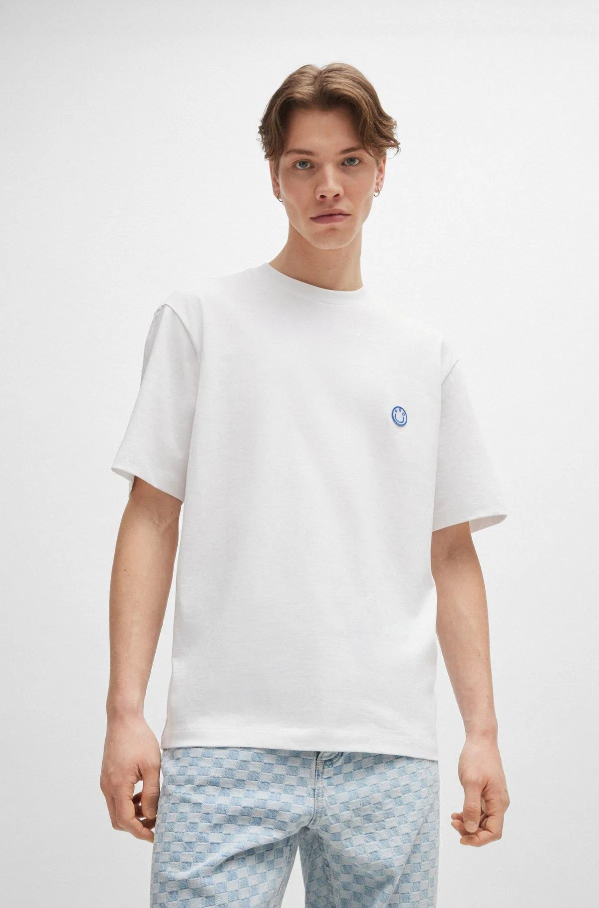 Cotton-jersey T-shirt with smiley-face logo