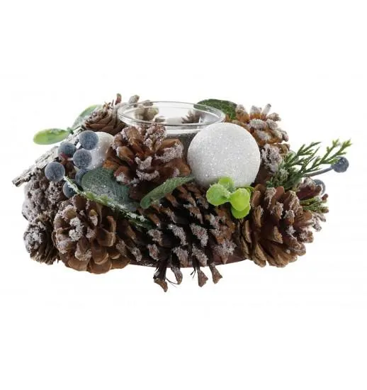 PORTA VELA PINHA VIDRO NEVADO 19*19*9 - NV-184401