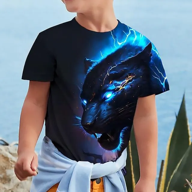 Chico 3D Graphic Animal Leopardo Camiseta Manga Corta Impresión 3D Verano Primavera Activo Deportes Moda Poliéster Niños 3-12 años Exterior Casual Diario Ajuste regular