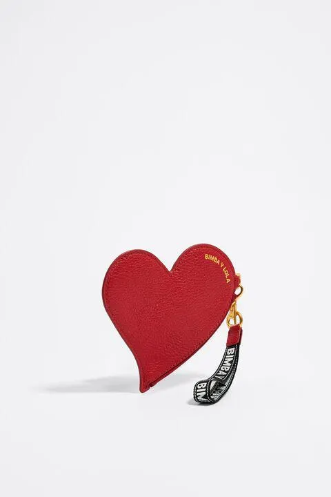 Porta-moedas coração pele vermelho