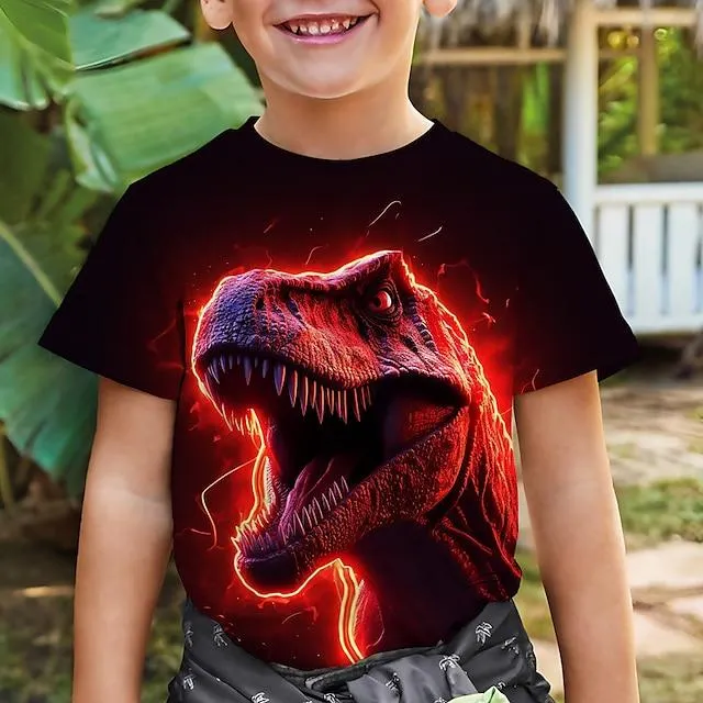 Jongens 3D Grafisch dier Dinosaurus T-shirt Korte mouw 3D-afdrukken Zomer Lente Actief Sport Modieus Polyester Kinderen 3-12 jaar Buiten Casual Dagelijks Normale pasvorm