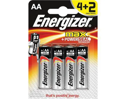 pilha alcalina energizer max aa/lr6 4+2 unidades