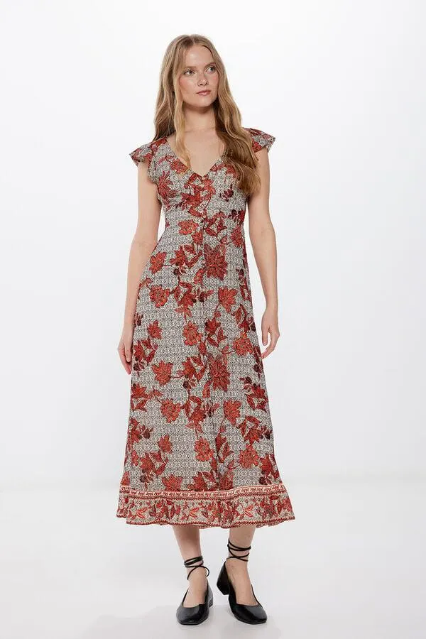 Vestido midi botones estampado