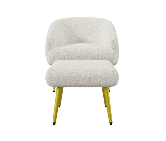 Cadeirão estofado em sherpa com apoio para os pés - pés dourados - Branco