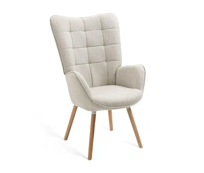 MEUBLES COSY Cadeira De Relax Estofada Em Tecido Bege Com Encosto Alto Ergonómico Assento Acolchoado Pernas Em Madeira Estilo Moderno Medidas 106x66x53 Cm Altura Do Assento 45 Cm Ideal Para Sala Quarto Escritório
