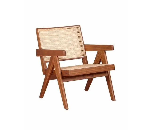 Poltrona clássica com braços em madeira de teca e rattan natural - Compass