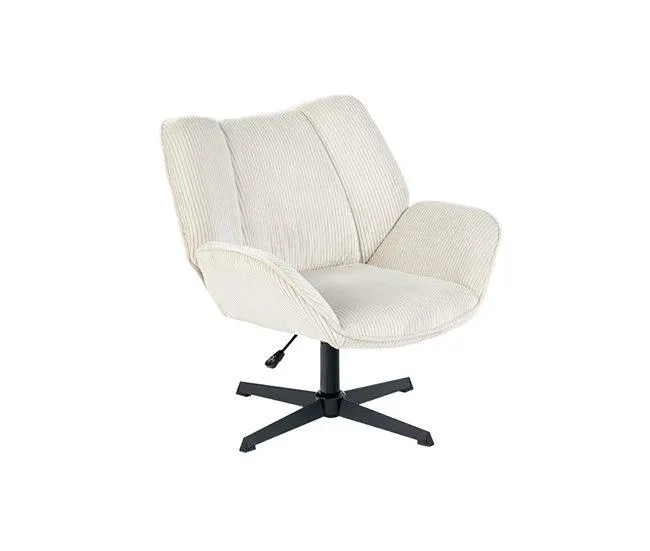 Poltrona De Escritório Ou Sala Giratória Estofada Em Tecido De Veludo Canelado Bege Com Base Metálica Preta Altura Ajustável Estilo Escandinavo Ideal Para Ambientes Modernos