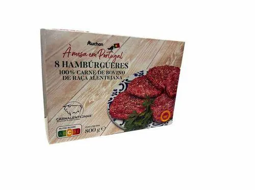 hambúrgueres dop auchan à mesa em portugal 100% bovino alentejano 800g