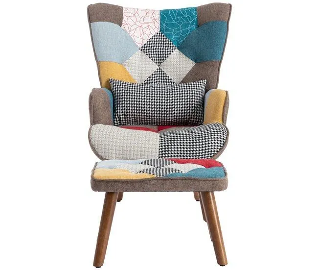 Cadeirão com apoio para os pés - com padrão patchwork colorido - Multicolorido