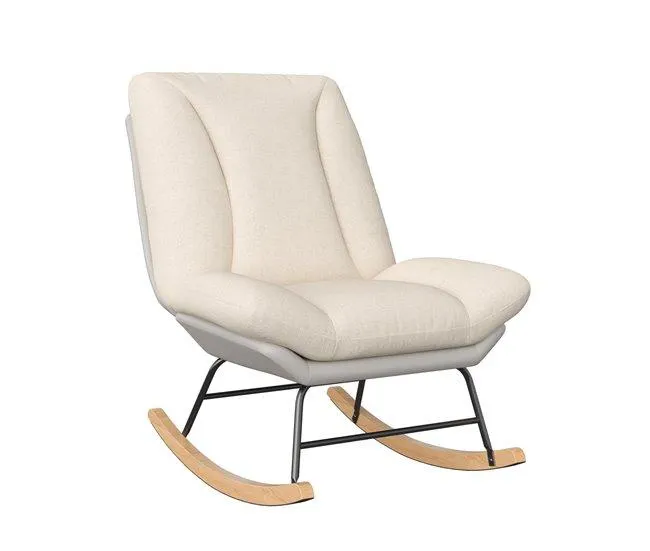 Cadeira de Balanço para Adultos, Cadeira de Balanço Estofada, Encosto Ajustável, Cadeira Relaxante com Pés de Metal e Madeira Maciça, para Sala de Estar, Quarto, Bege