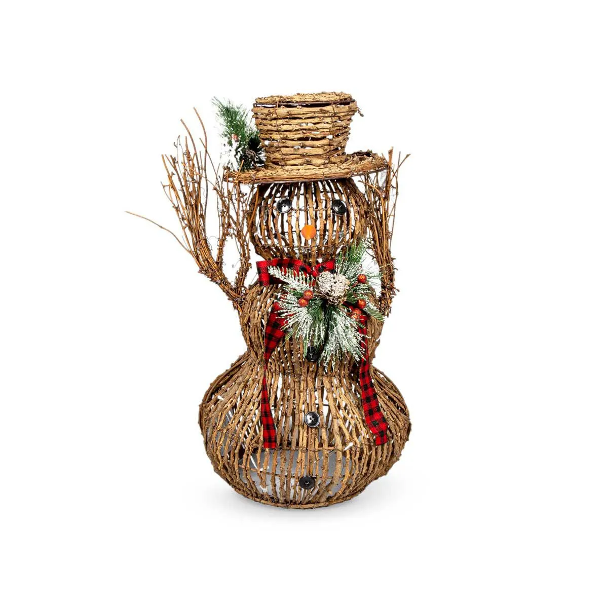 Boneco De Neve Com Ramos, Chapéu E Laço Com LED