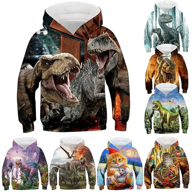 kids jongens hoodie dier outdoor 3d print lange mouw pocket mode 3-13 jaar winter lichtblauw