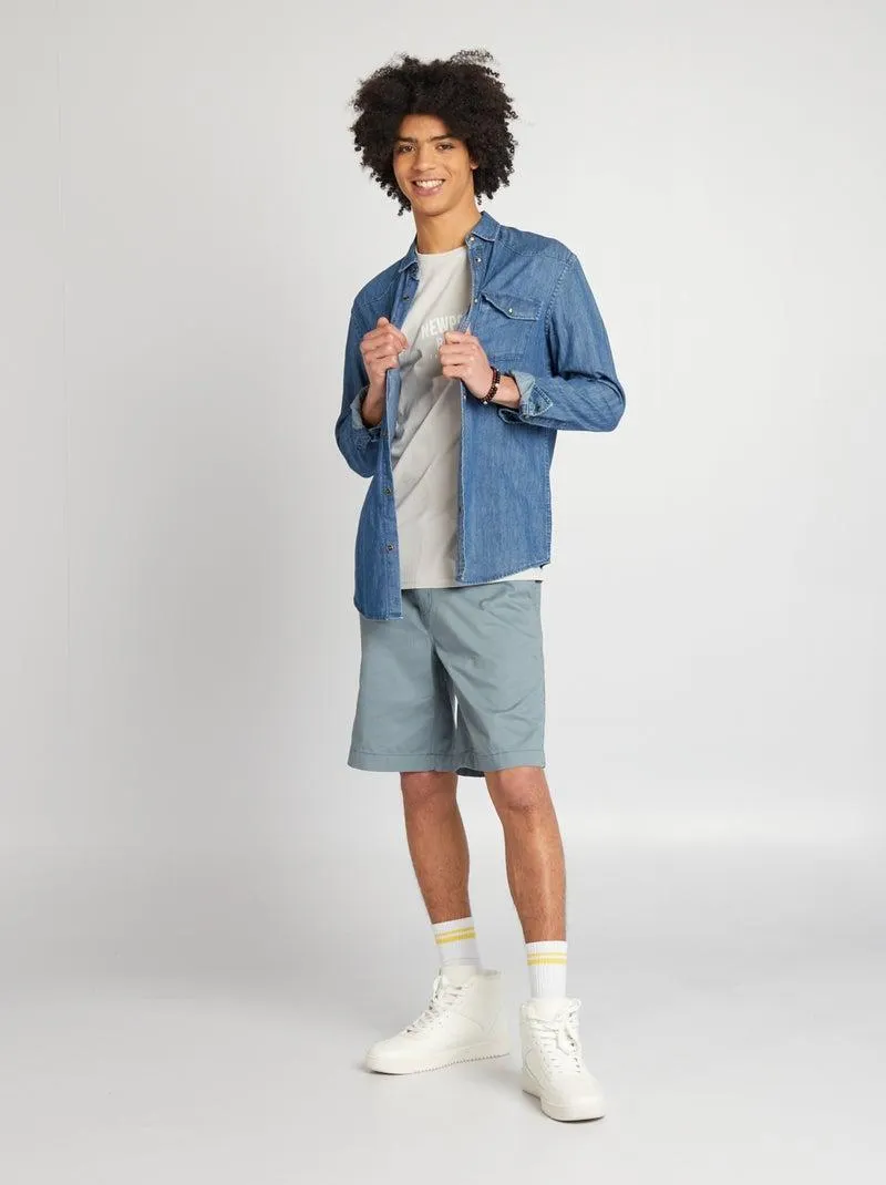 T-shirt em jersey de gola redonda - CINZA