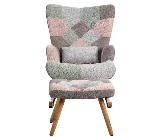 Cadeira de baloiço、Cadeira de baloiço em tecido turco francês - com almofada lombar e apoio para os pés - Multicolor