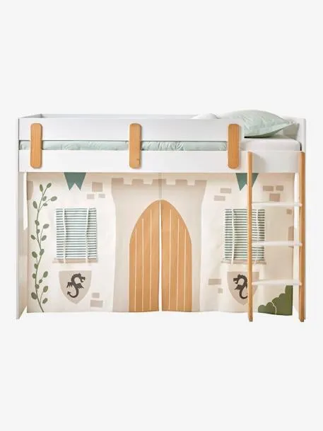 Tenda de cama Cavaleiro, para cama mezanino de altura média, Everest - branco estampado