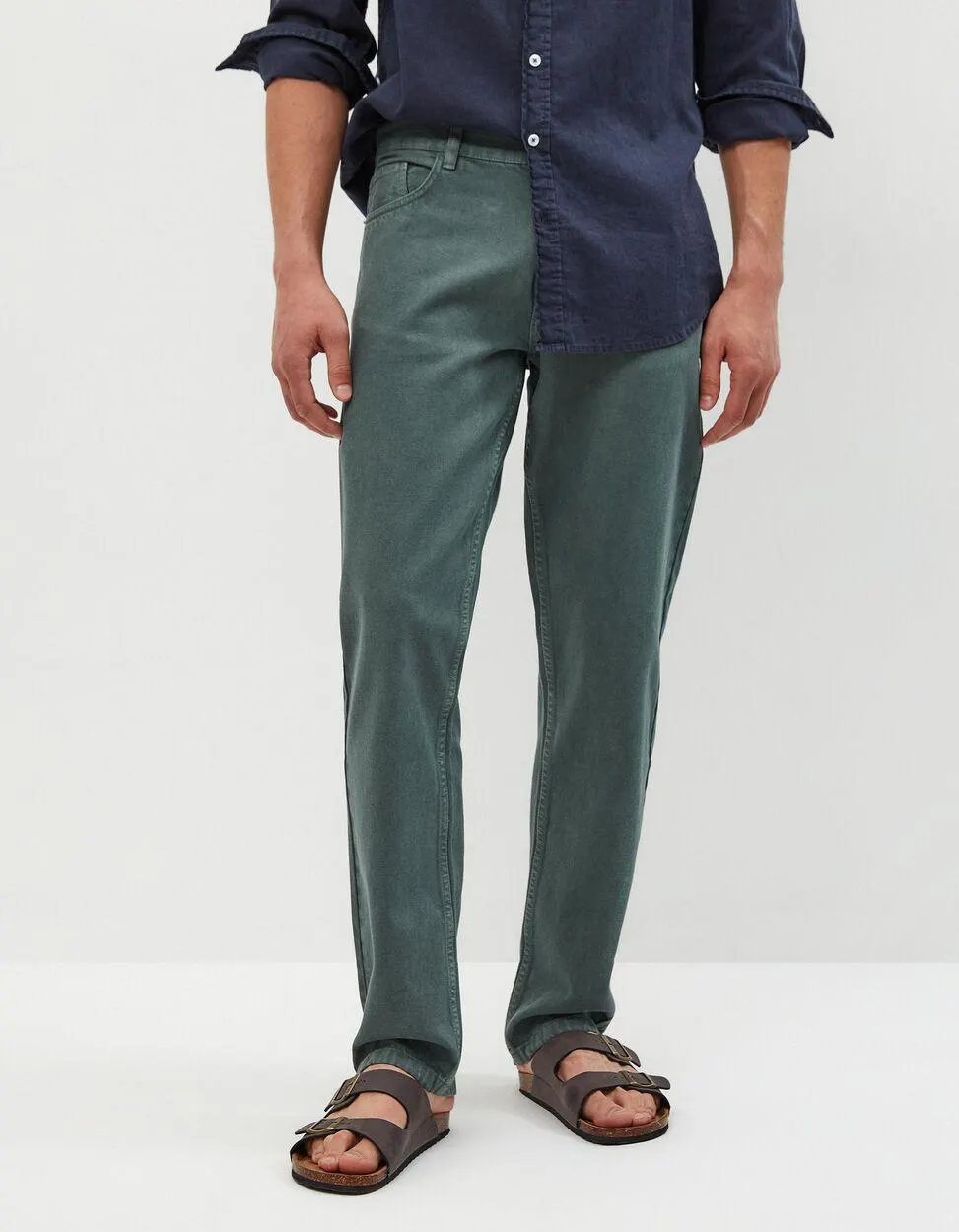 Calças de Ganga 'Straight Fit', Homem, Verde Escuro