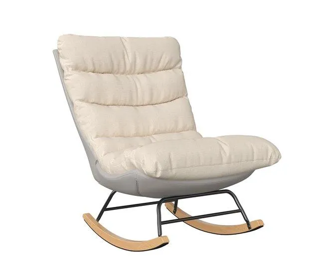 Cadeira de Balanço para Adultos, Cadeira de Balanço Estofada, Encosto Ajustável, Cadeira Relaxante com Pés de Metal e Madeira Maciça, para Sala de Estar, Quarto, Bege