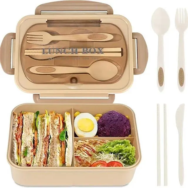 Lunchbox van 1000 ml met servies voor kantoorpersoneel, vierkant verdeelde bento-box in de magnetron, lekvrije voedselcontainer, keukenbenodigdheden voor op school