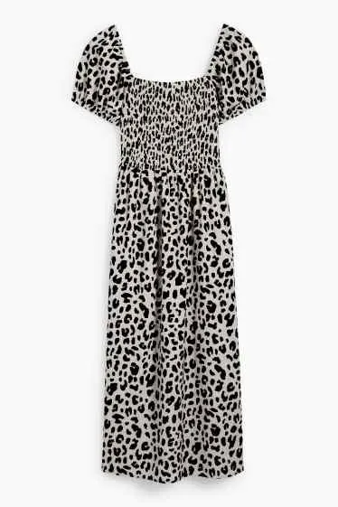 Fit & flare dress - leopard print - textured - smocked