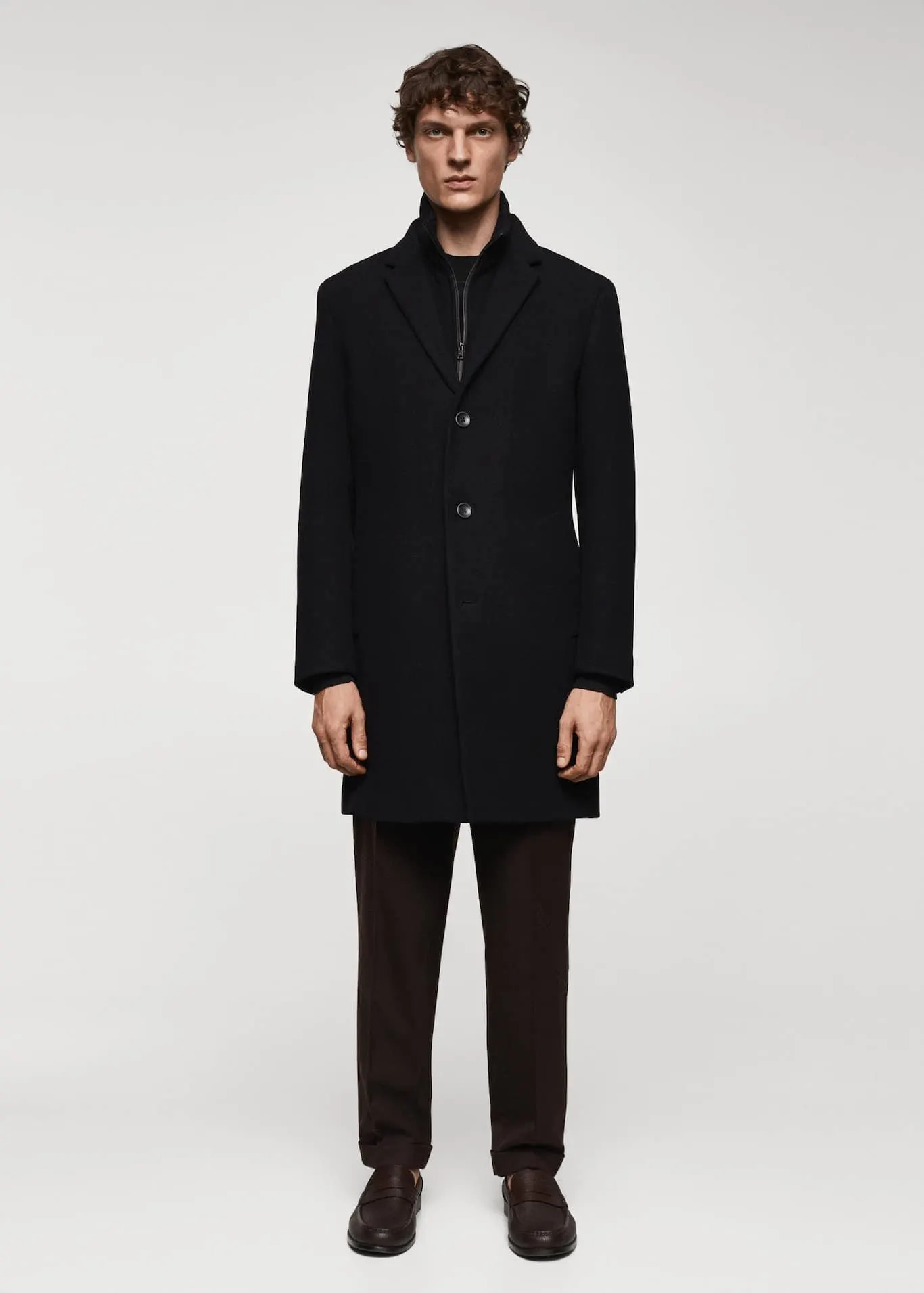 Sobretudo de lã com gola removível