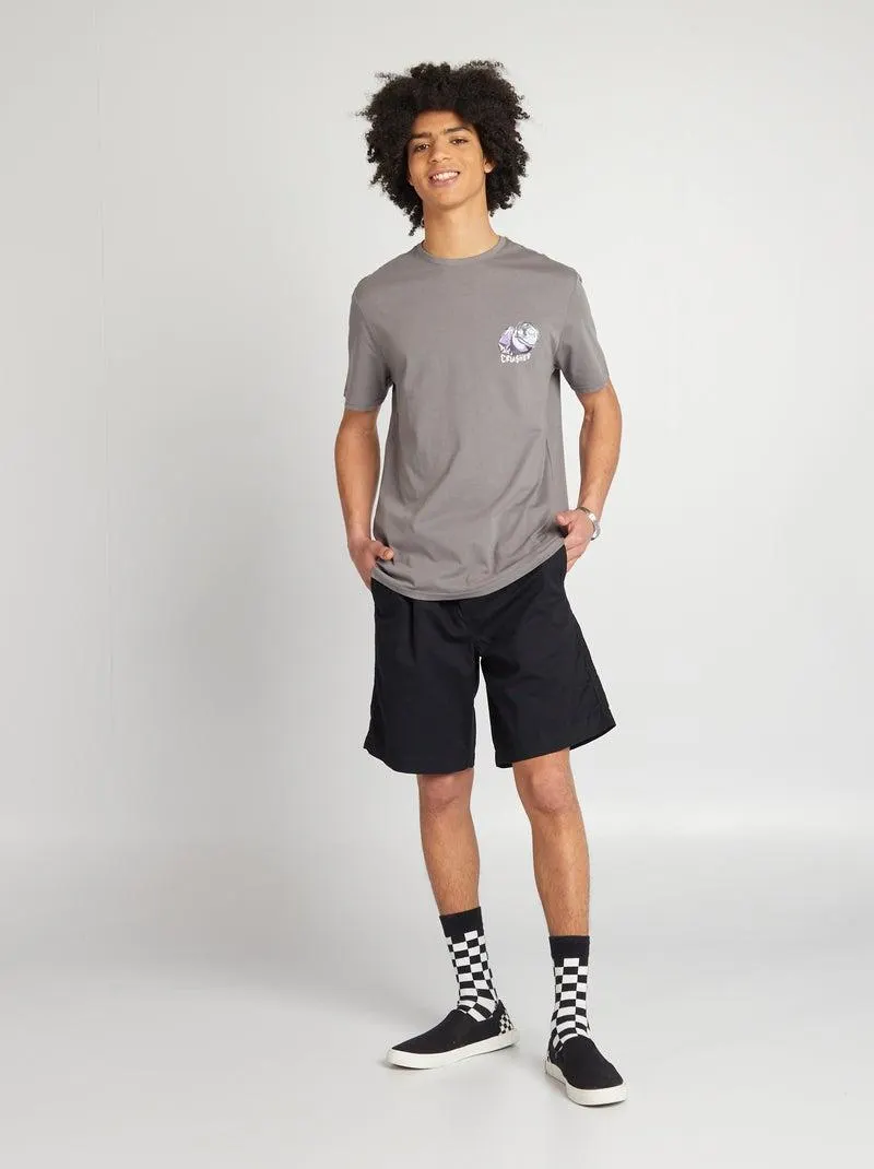 T-shirt em jersey de gola redonda - CINZA