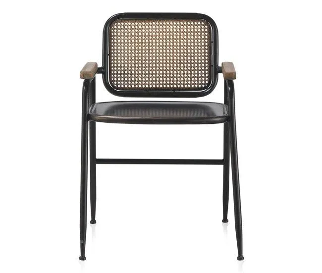 Poltrona com encosto em bronze e estrutura em metal preto