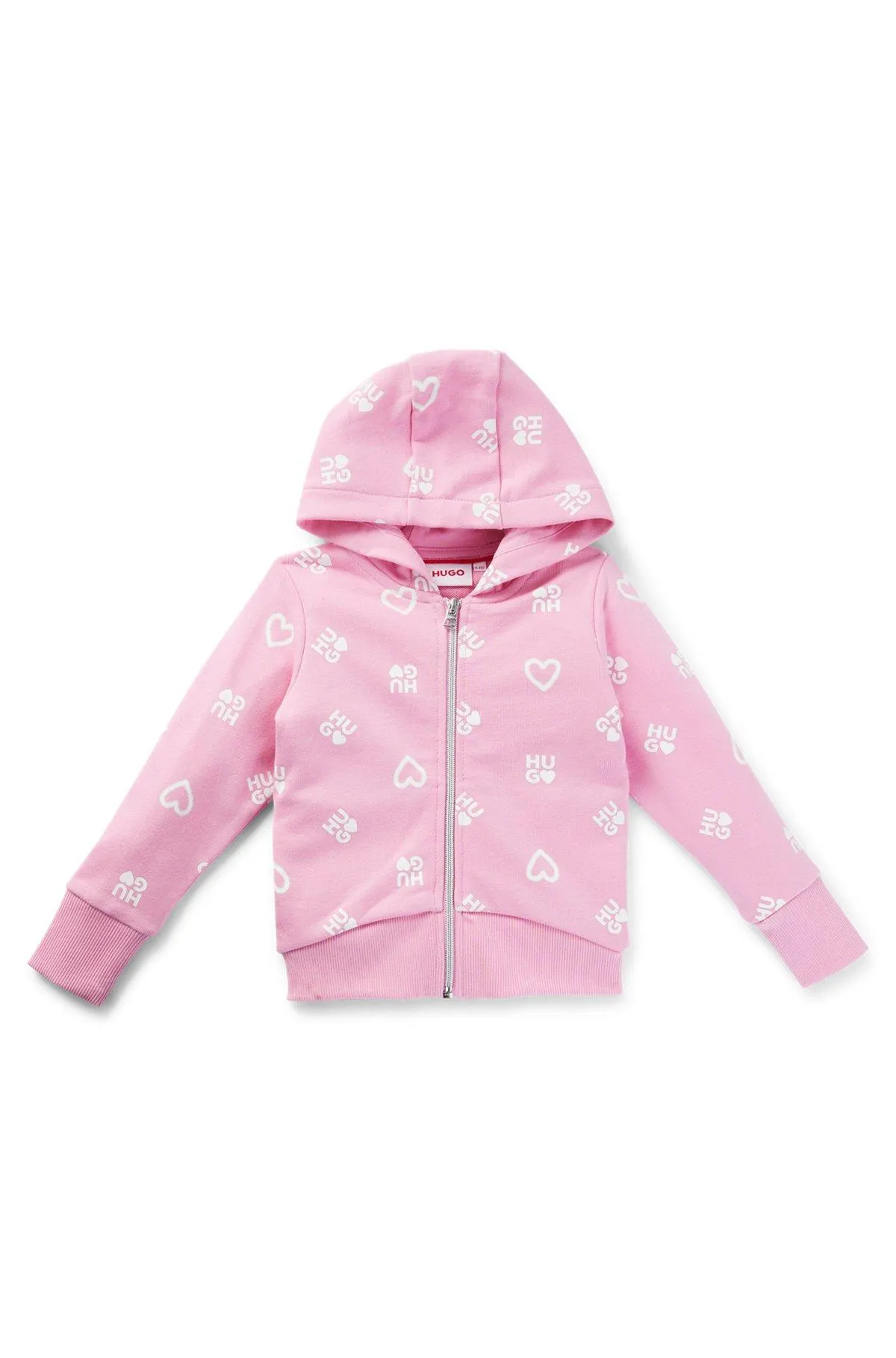 Camisola com capuz em algodão para criança com corações e logótipos