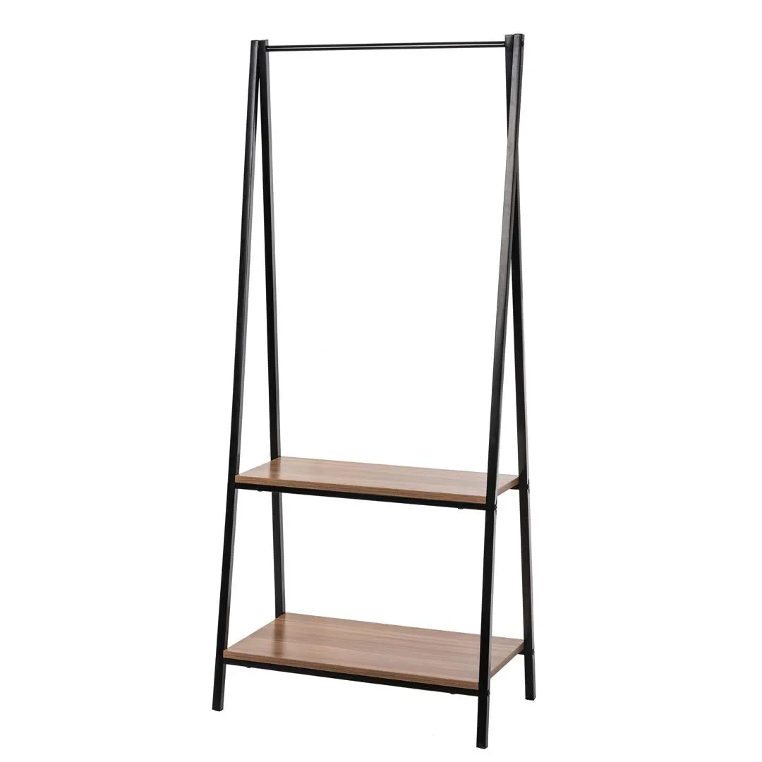 Cavalete Preto Com 2 Prateleiras Em Madeira