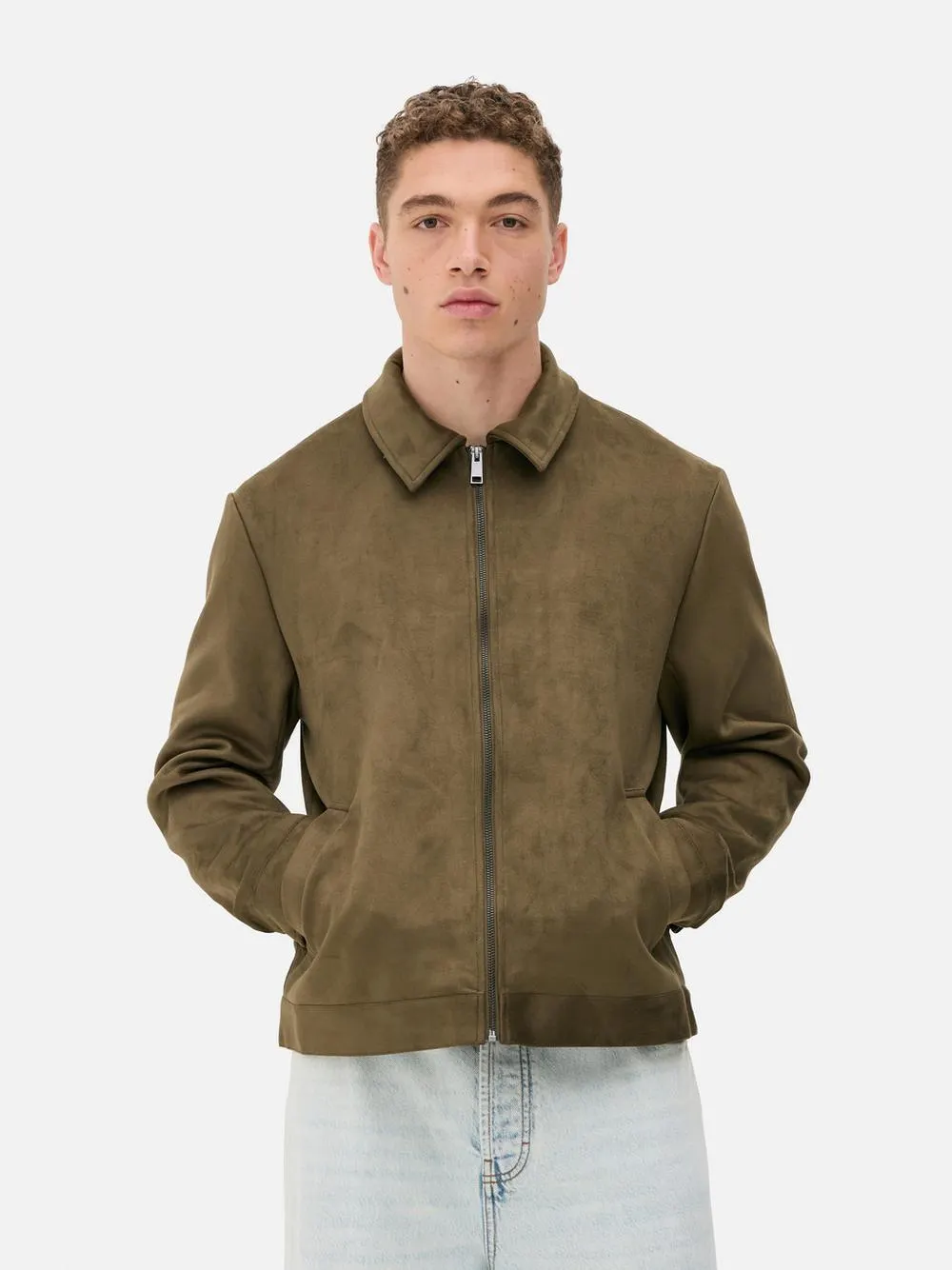 Faux Suede Collared Jacket