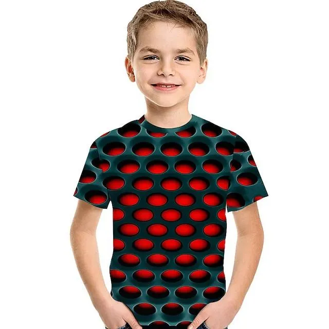 Kinderen Peuter Jongens T-shirt Korte mouw Afdrukken 3D Print Kleurenblok Geometrisch Opdruk blauw Rood Fuchsia Kinderen Tops Zomer Actief Basic Street chic