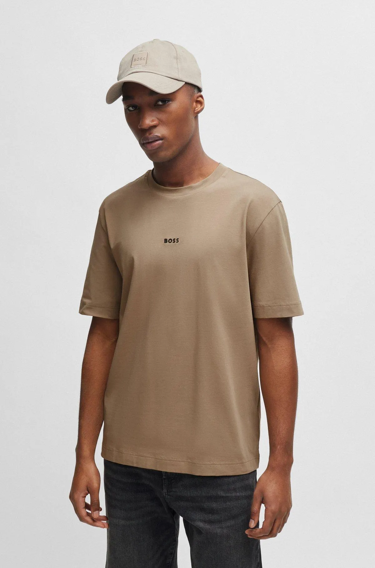 T-shirt de ajuste descontraído em algodão elástico com estampado do logótipo