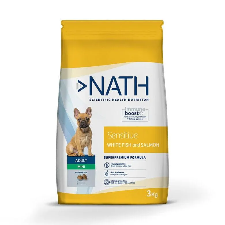 Nath Adult Mini Sensitive Peixe Branco e Salmão ração para cães