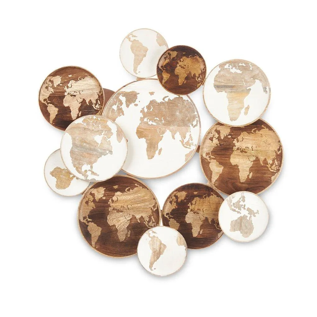 Quadro decorativo mapa mundo em madeira mango 76cm