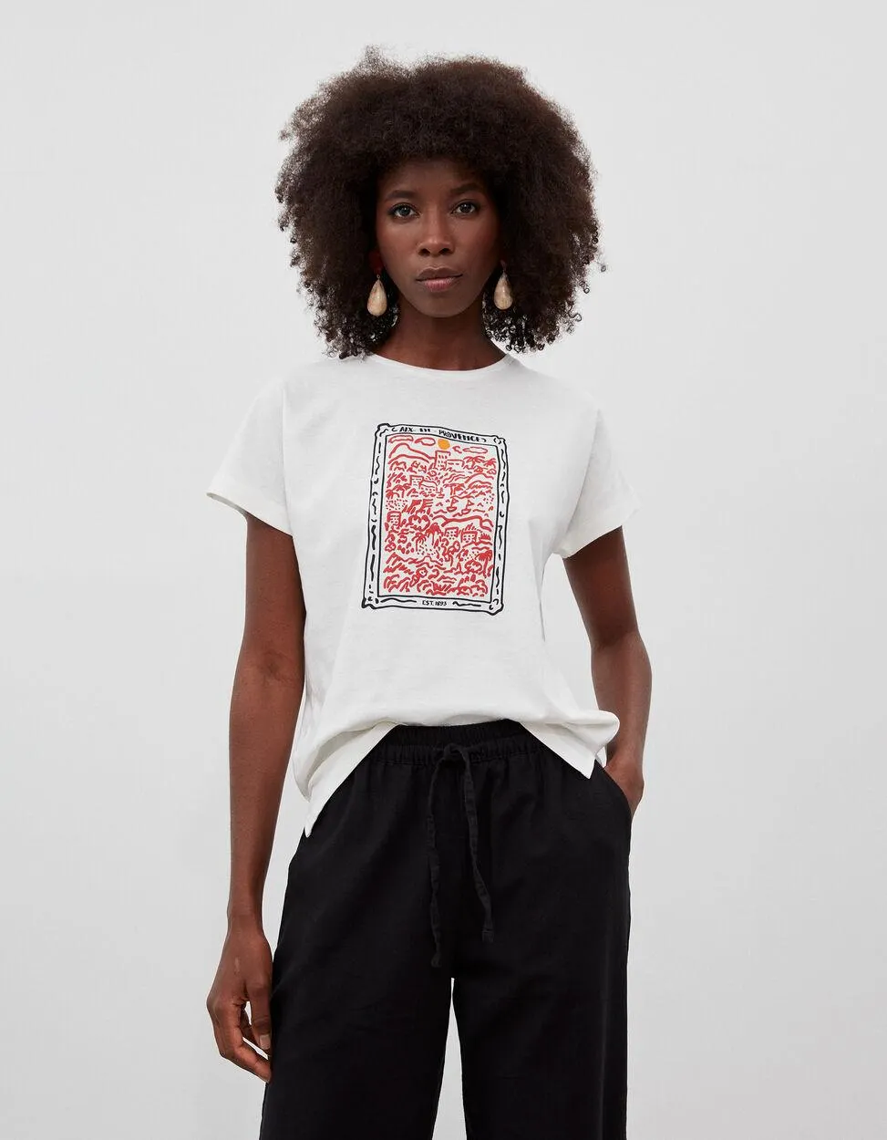 T-shirt Estampado, Mulher, Bege Claro