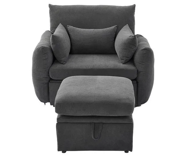 Cadeirão com arrumação - com apoio para os pés - Cinzento