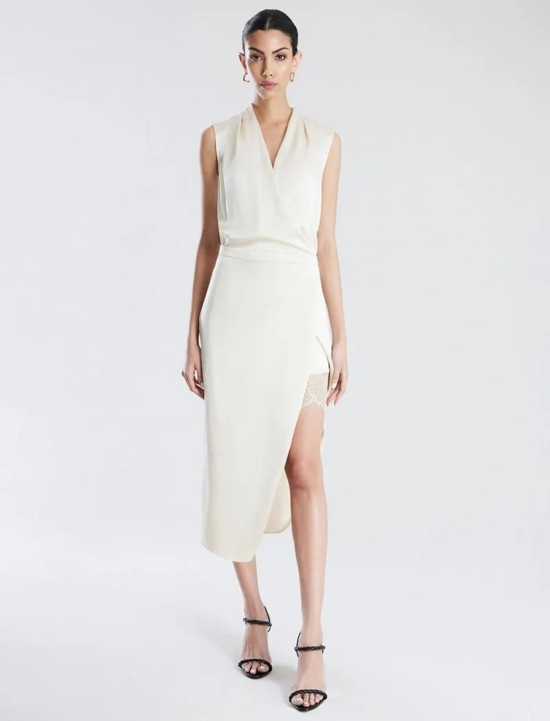 Vestido Midi BCBGMAXAZRIA Kora Wrap Branco | COZAB-6983