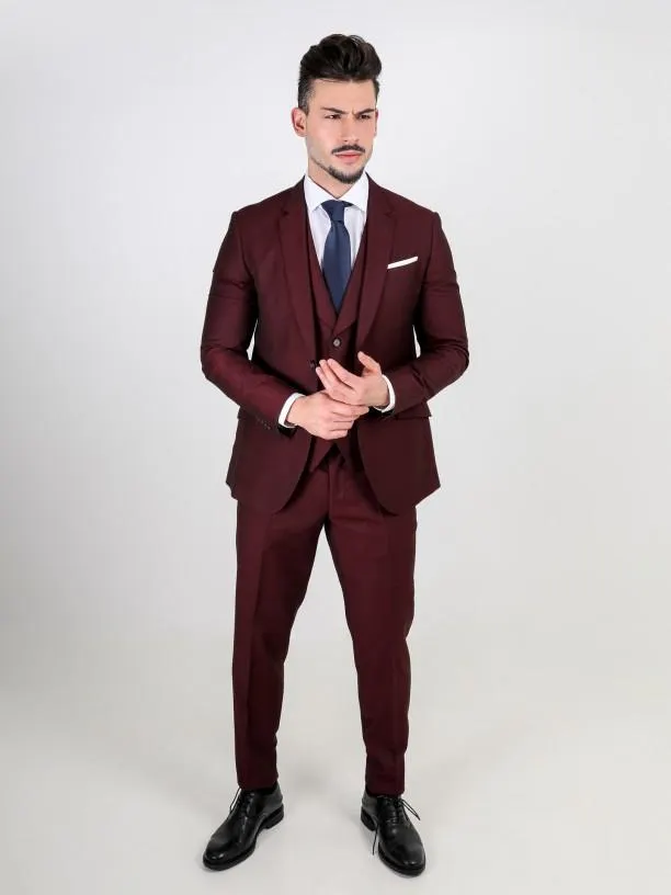 Fato de micro padrão slim fit com colete