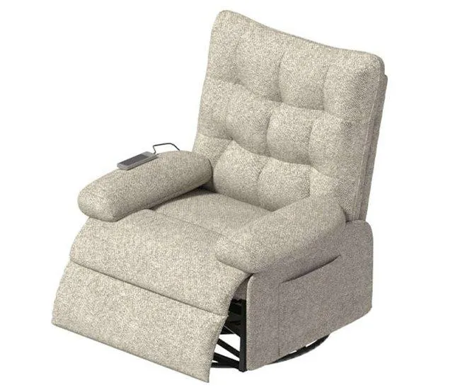 Poltrona reclinável Seren para sala de estar em cinza com controle remoto, bolso lateral e cadeira elevatória de tecido 90x107x84 cm