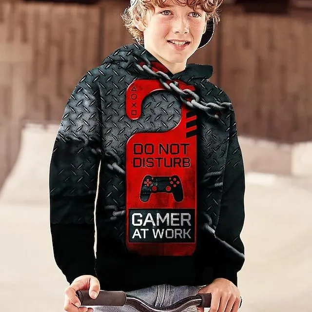 Jongens 3D Brief Trui met capuchon Lange mouw 3D-afdrukken Lente Herfst Winter Actief Dagelijks Polyester Kinderen 4-12 jaar School Buiten Dagelijks Normale pasvorm