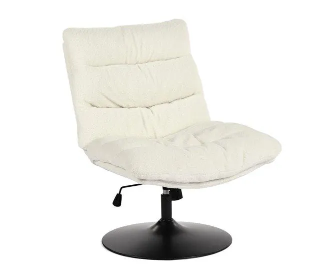 Poltrona Relax Giratória Reclinável Em Tecido Bouclé Branco Com Altura Ajustável E Base Metálica Redonda, Acolchoamento Macio E Encosto Ergonômico, Estilo Moderno Para Sala Ou Quarto, Suporta 120 Kg