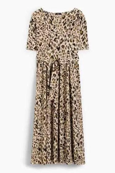 Fit & flare dress with belt - leopard print