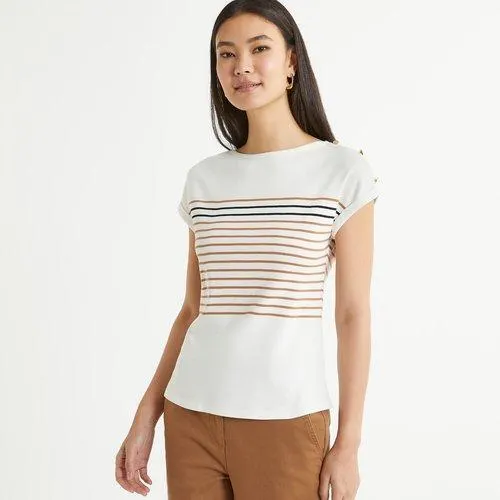 T-shirt às riscas, gola redonda, mangas curtas