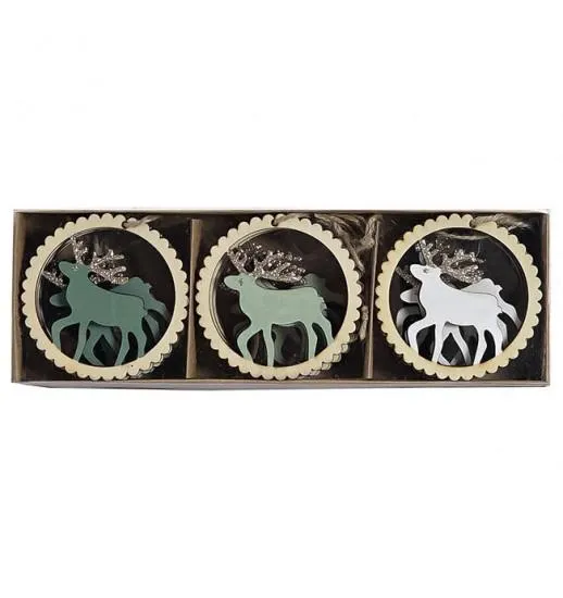 CONJ. DECORACAO NATAL PENDURAL BOLAS DECORATIVAS RENA MADEIRA (SET12) - NV-183954