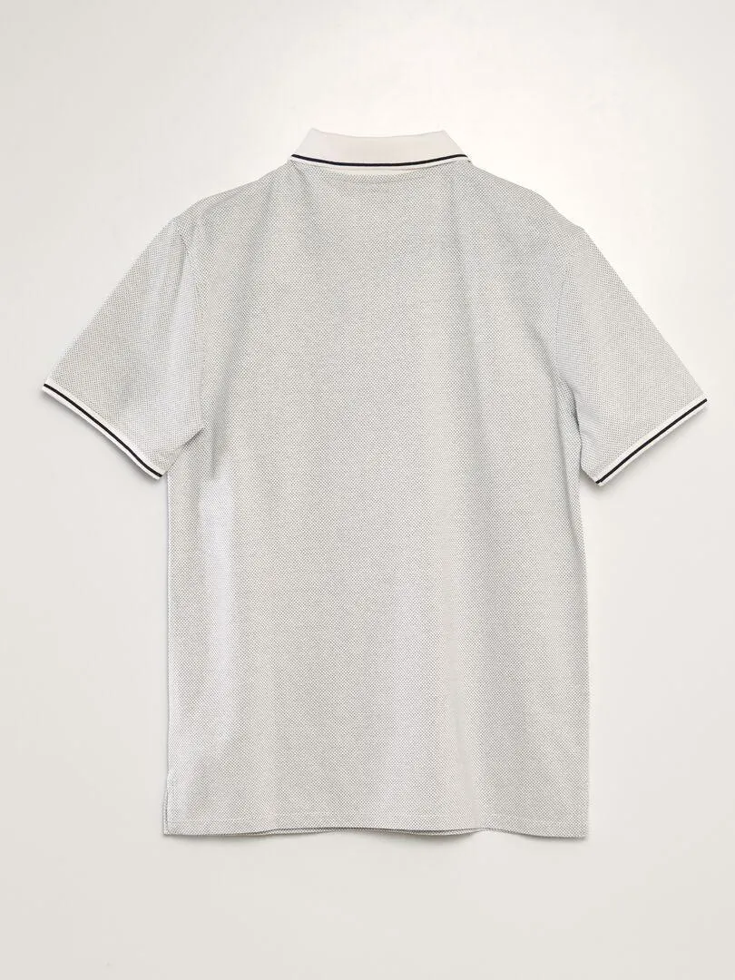 Polo em piqué de algodão com efeito pontilhado - Branco